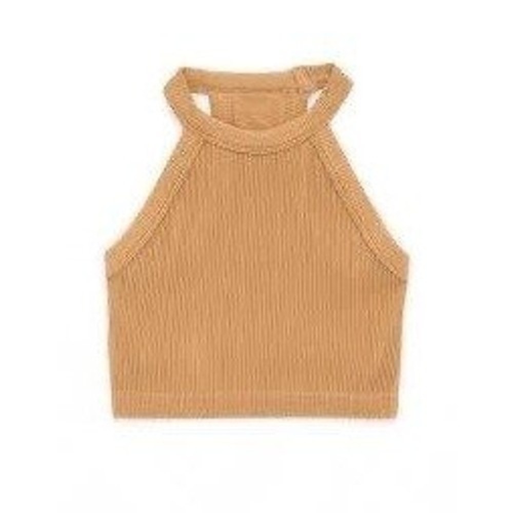 Aerie Superchill Seamless Cropped Halter Tank Womens M Brown Ribbed Minimalist